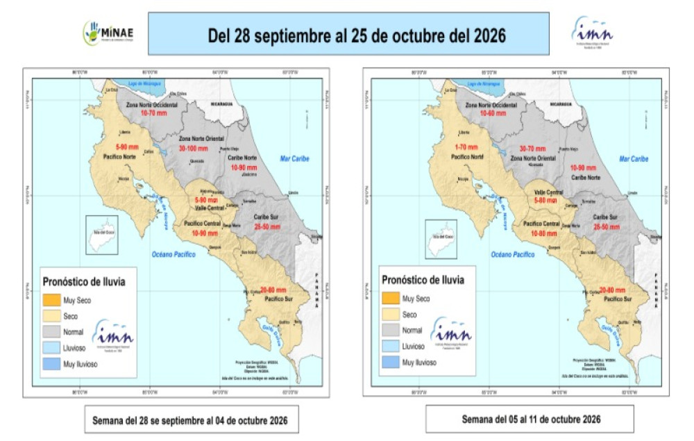 Sub-seasonal Rainfall Forecast – Costa Rica National Meteorological Institute (Oct 12–Nov 8, 2026)